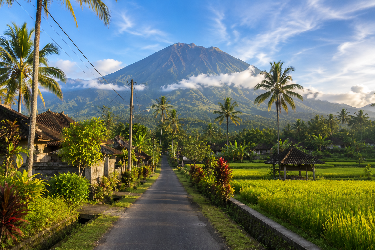 East Bali Village Road Mount Agung Rice Fields