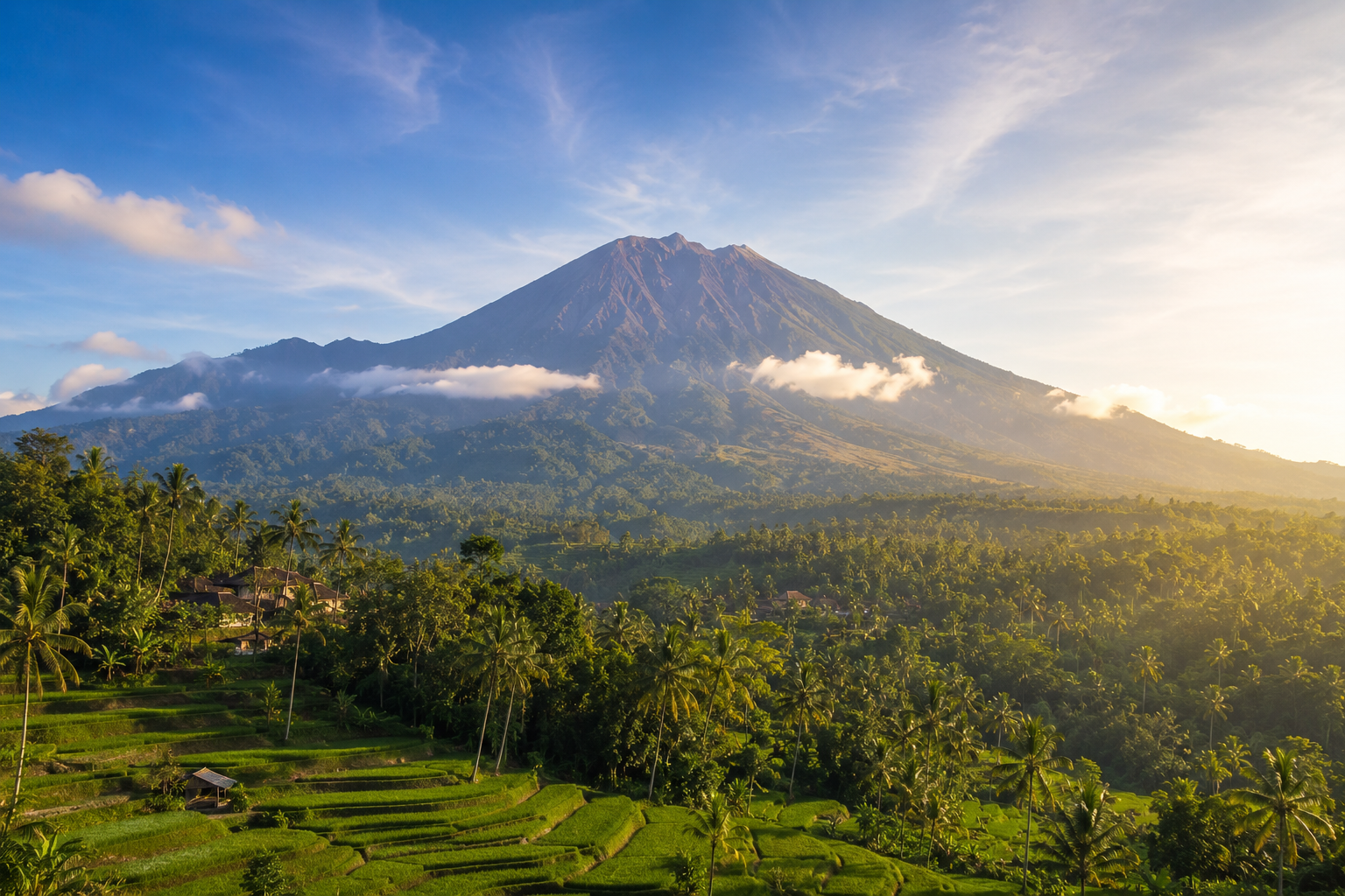 Mount Agung East Bali Scenic Landscape Rice Fields