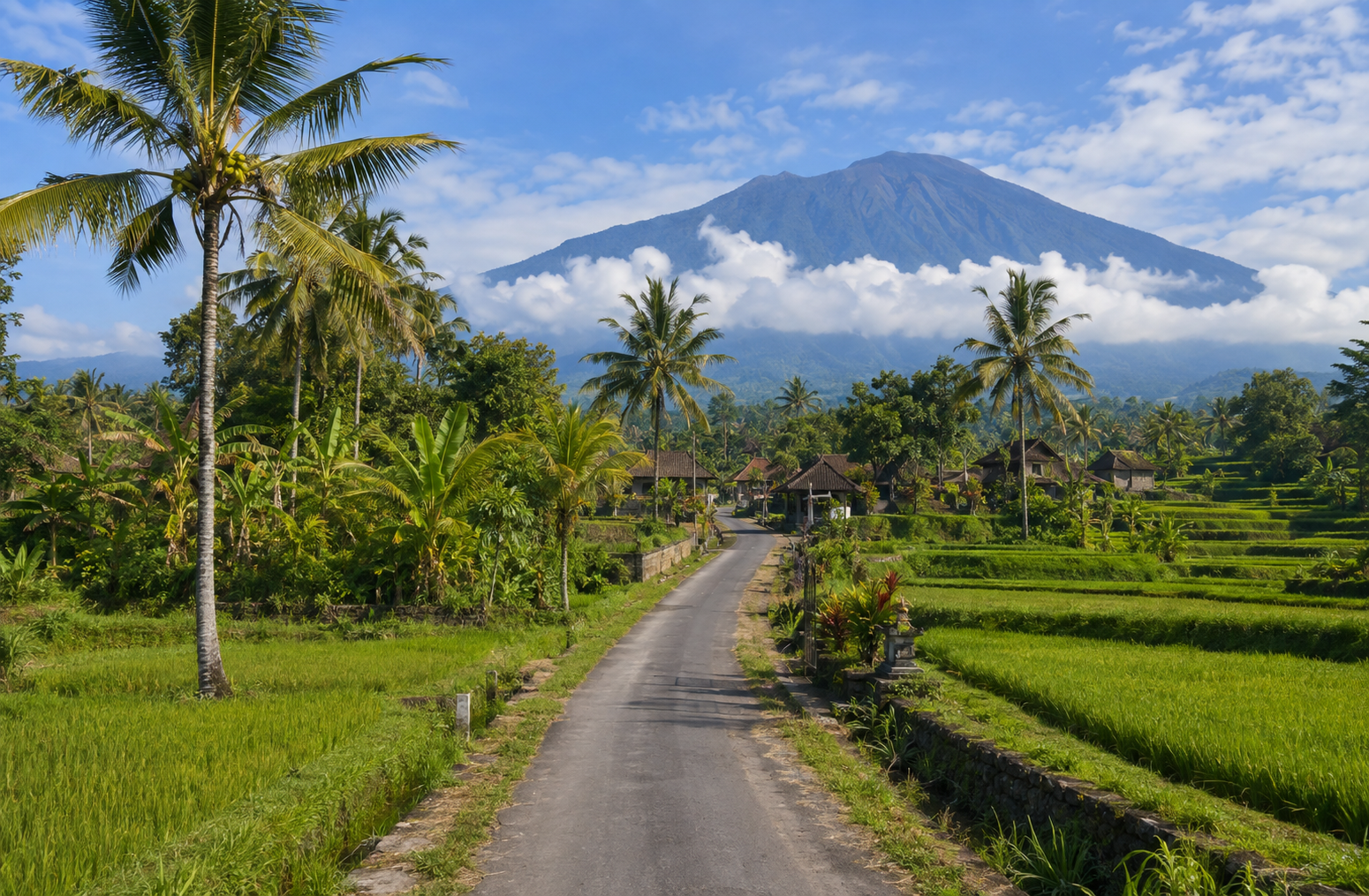 Sidemen Countryside Road Mount Agung Rice Fields East Bali