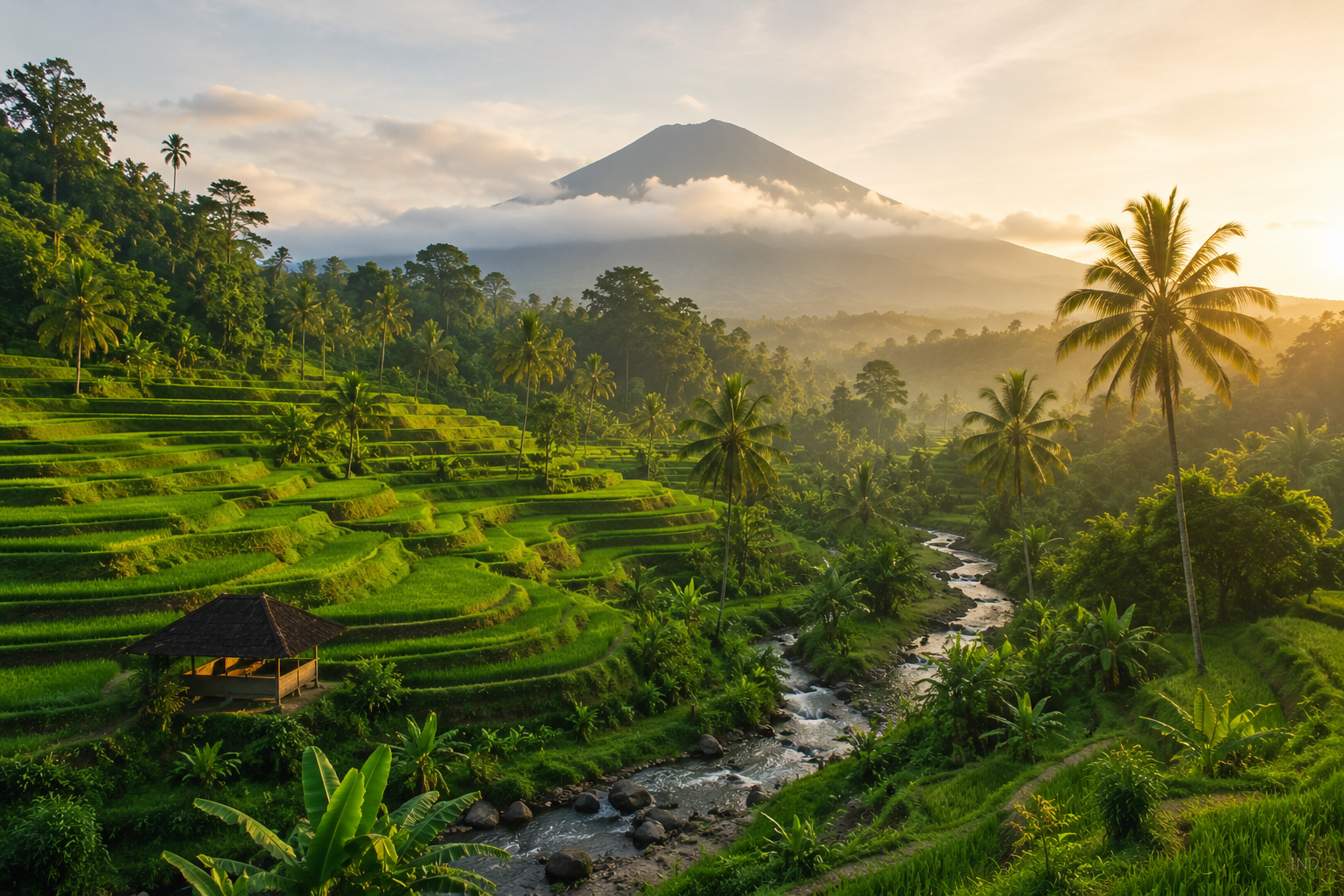 Sidemen Rice Terraces Tropical Valley Mount Agung