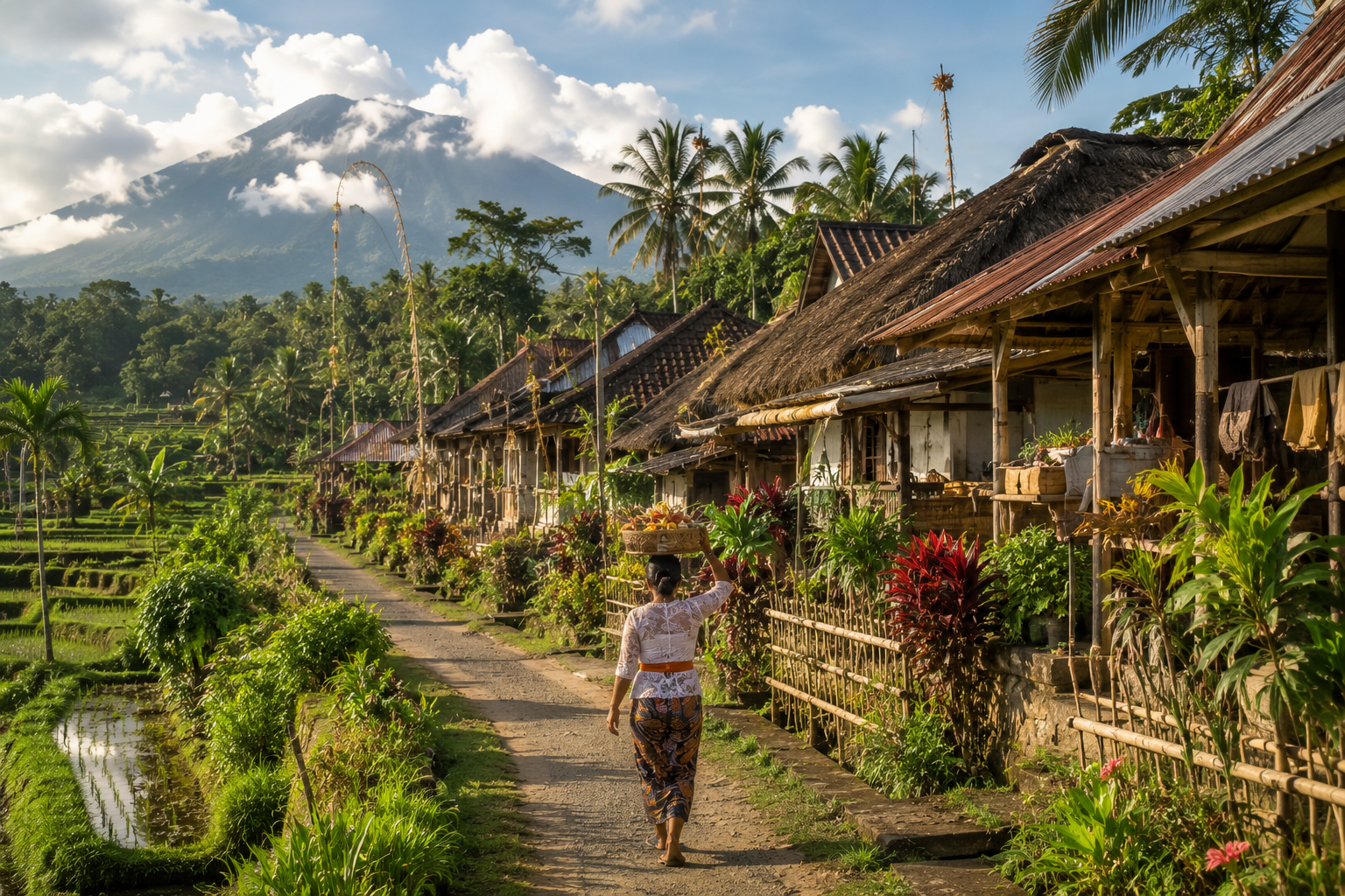 Traditional Sidemen village rice fields East Bali